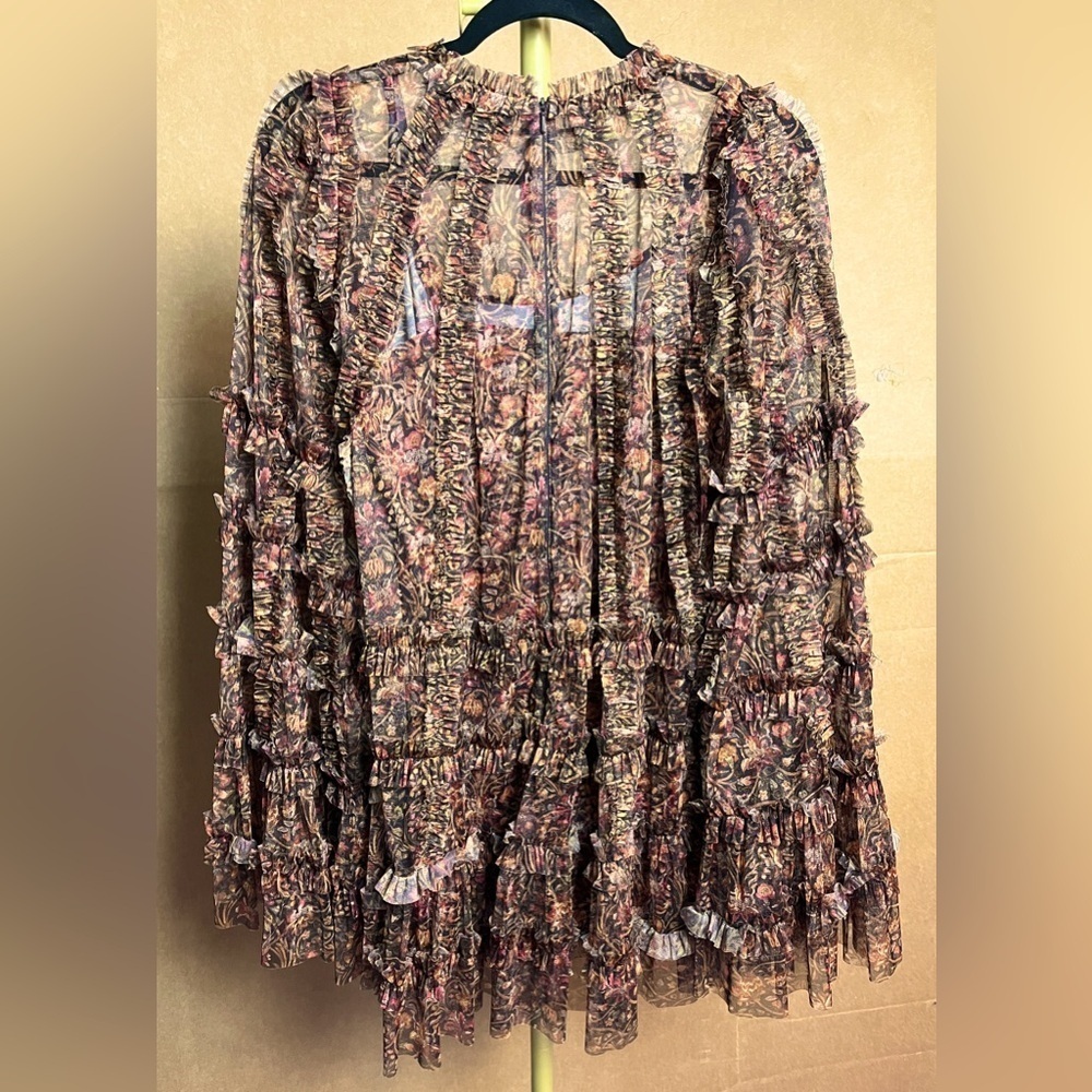 Mac Duggal 8007 Floral Print Long Flair Sleeve Mesh Aline Dress - Picture 4 of 15